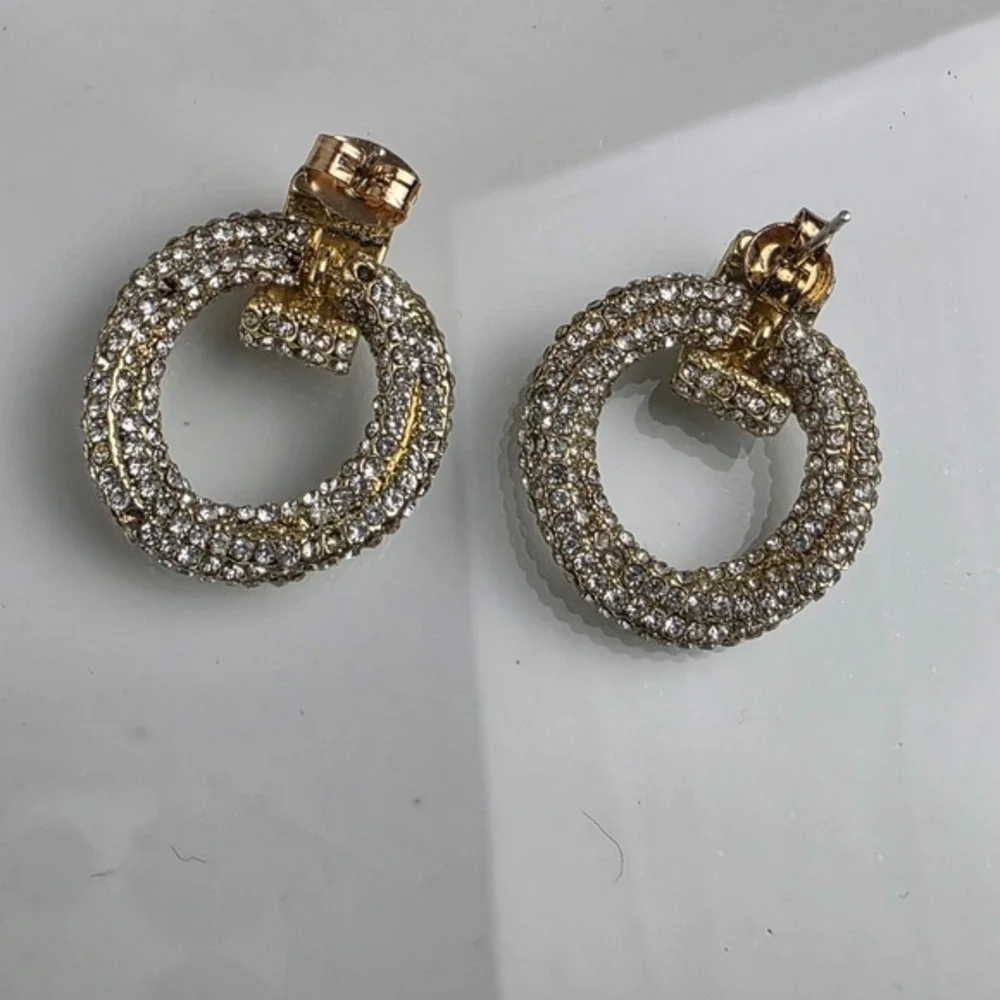 Gold Crystal Door Knob Hoop Earrings Pierced - Picture 5 of 11